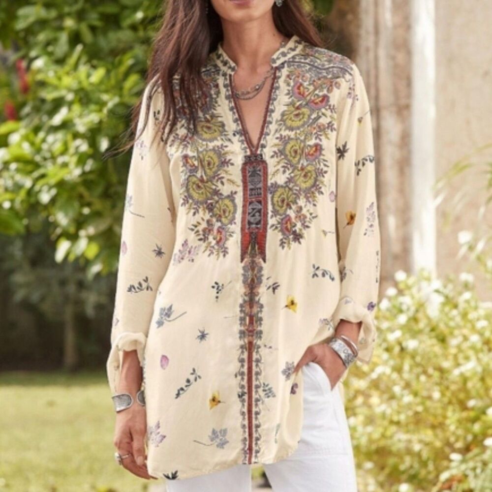 NEW Johnny Was Women Bania Ivory Cupra Embroidered Tunic Blouse Top - Picture 3 of 4